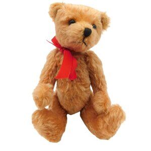 Vintage Mohair Early Makin It Jointed Teddy Bear Plush 10" Red Ribbon